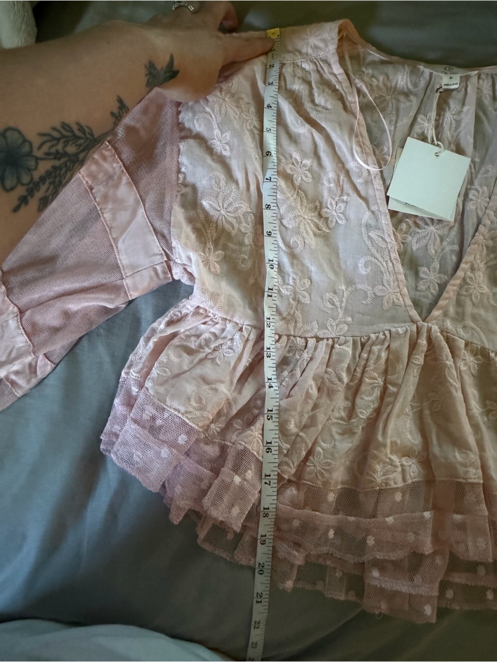 Women's Pink Embroidered Ruffle V-Neck Blouse - Picture 4 of 4